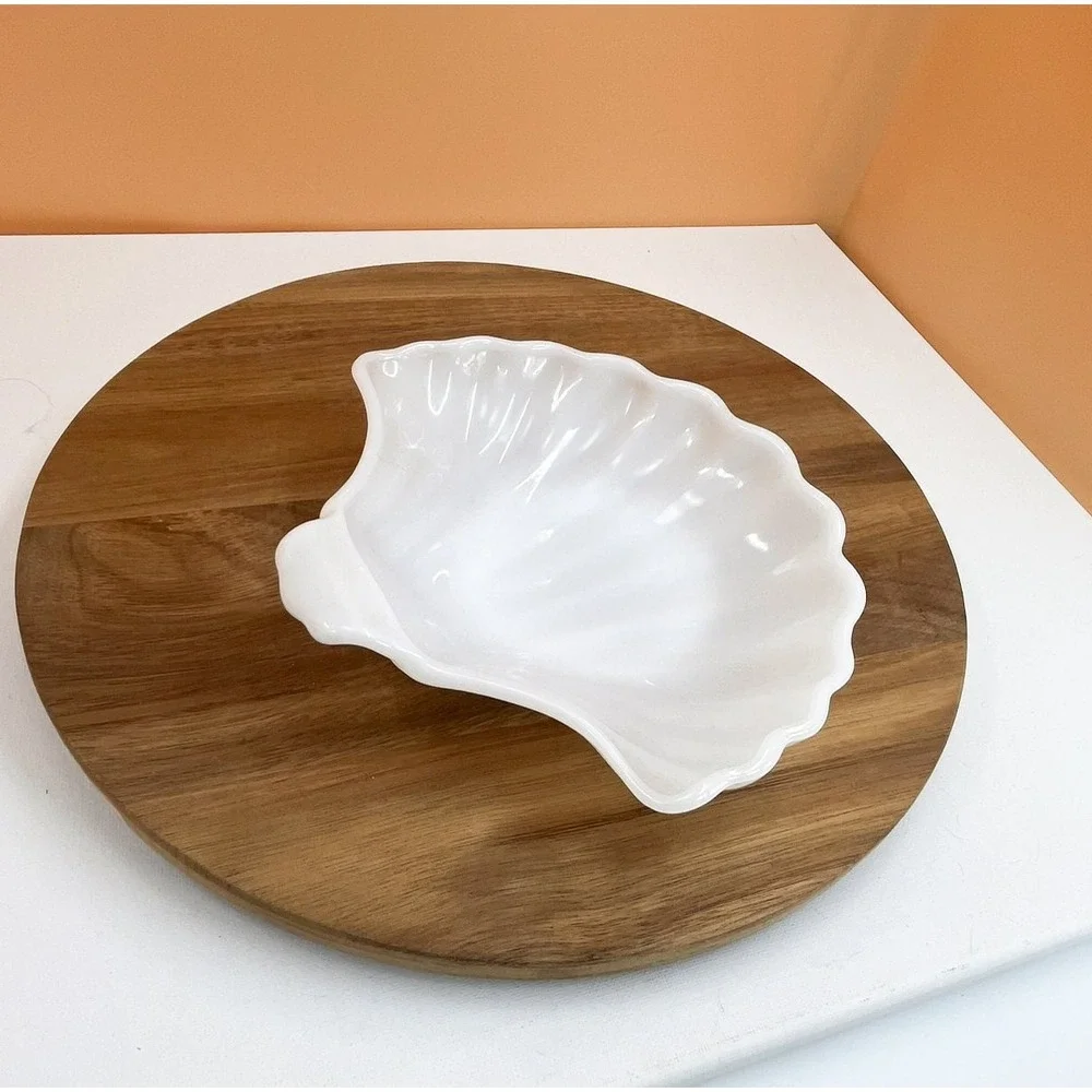 Vintage White Milk Glass Seashell Dish: Ring Holder, Soap Dish (7 inch)